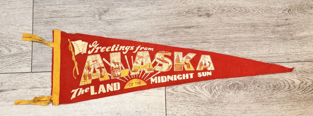 Vintage Alaska Pennant FLAG Banner Land of the Midnight Sun Souvenir 1940's deco